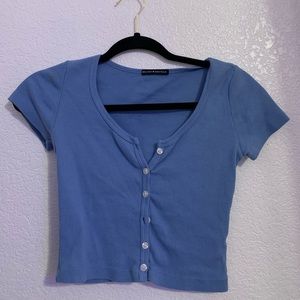 Brandy Melville blue cropped button up
